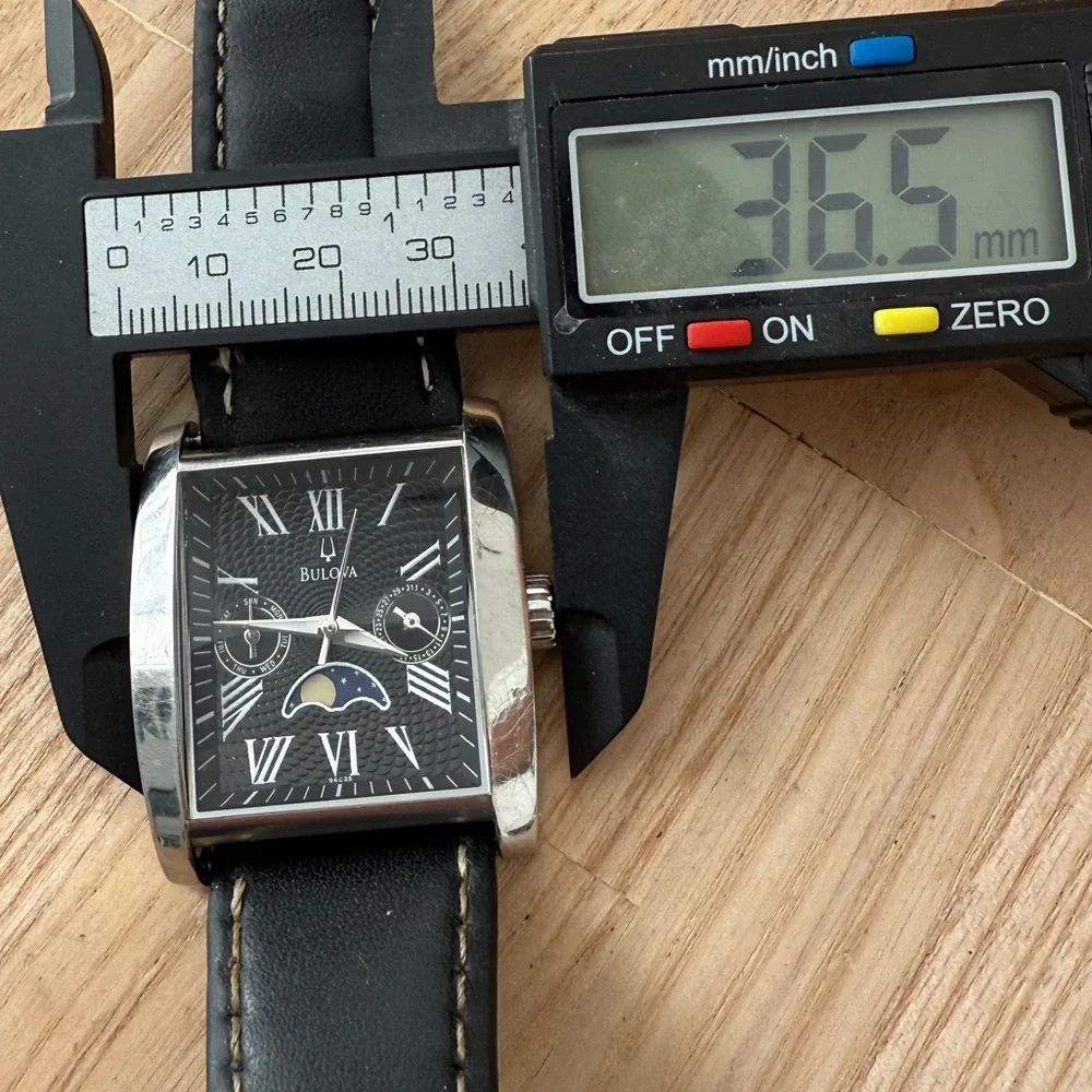 Bulova Moon Phase Super Rare Tank Men’s Watch Curvex Crystal Leather Strap Date